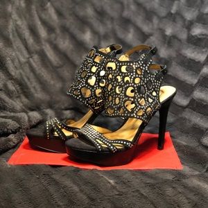 Kelsi Dagger black bejeweled pumps
